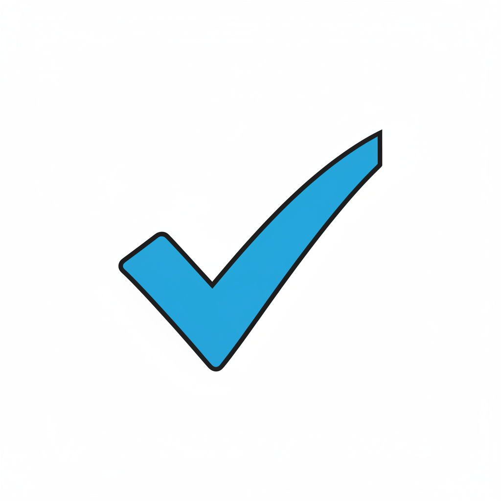 un tick de color azul y contorno negro